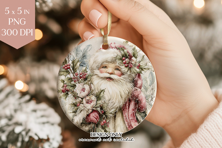 Floral Santa Claus Ornament PNG Design