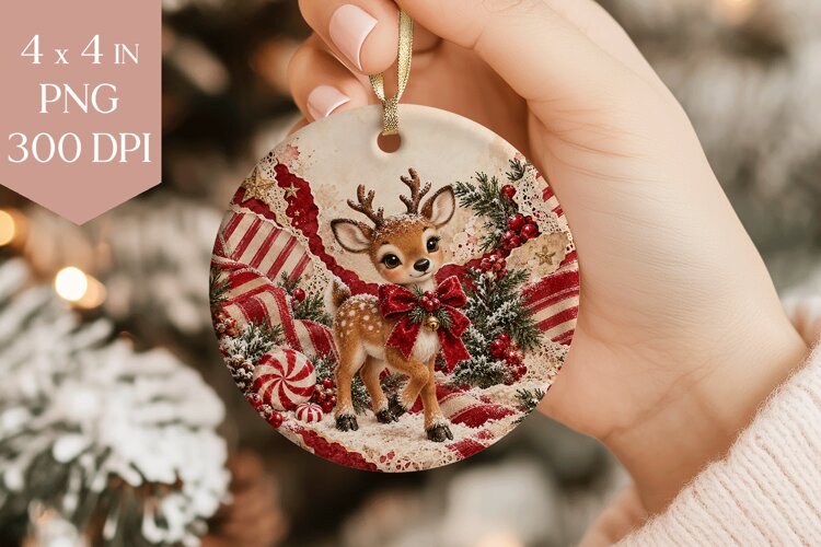 Red Reindeer Christmas Ornament PNG example image 1