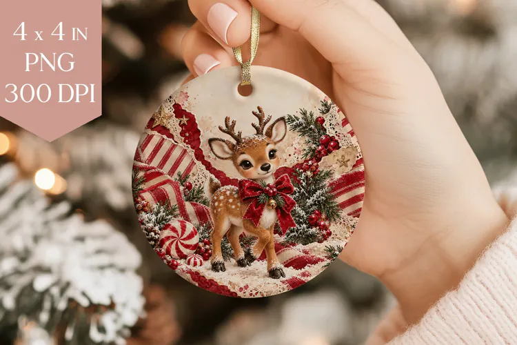 Red Reindeer Christmas Ornament PNG