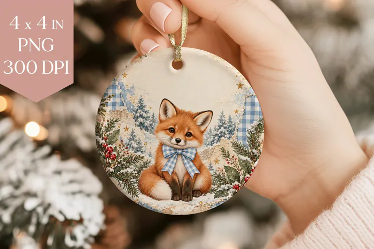 Blue Fox Christmas Ornament PNG