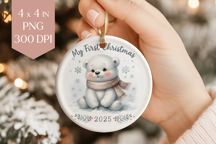 Polar Bear My First Christmas 2025 Ornament PNG