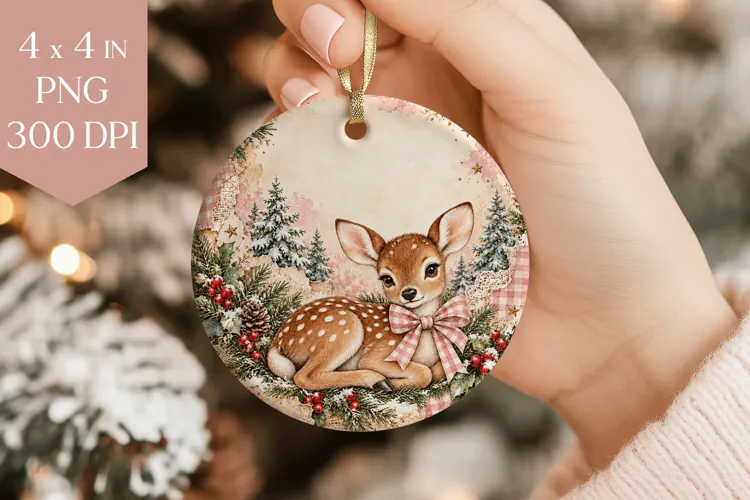 Pink Deer Christmas Ornament PNG