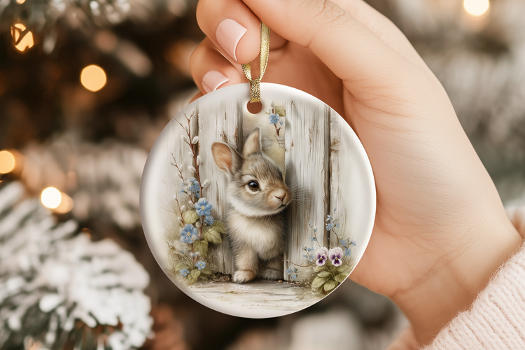 Rustic Bunny Blossom Ornament Sublimation
