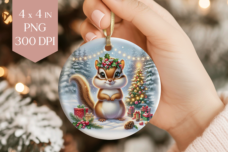 Christmas Chipmunk Sublimation PNG - Cute Ornament File