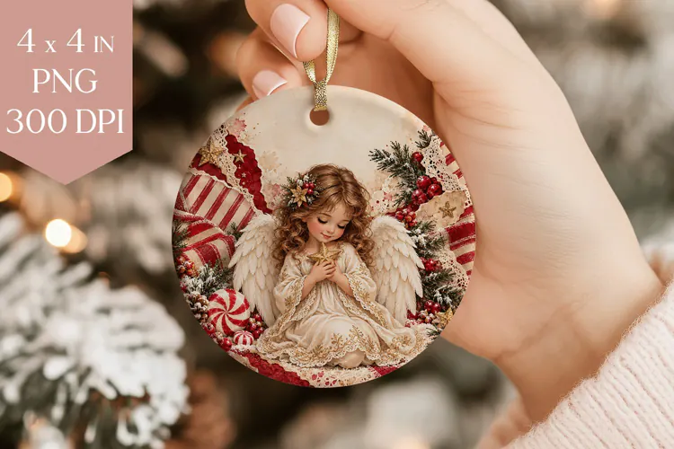 Red Vintage Angel Christmas Ornament PNG