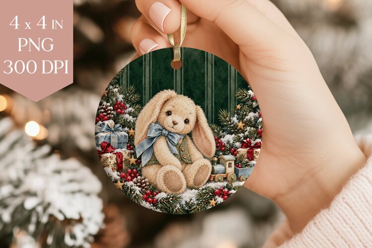 Vintage Toy Bunny Christmas Ornament PNG example image 1