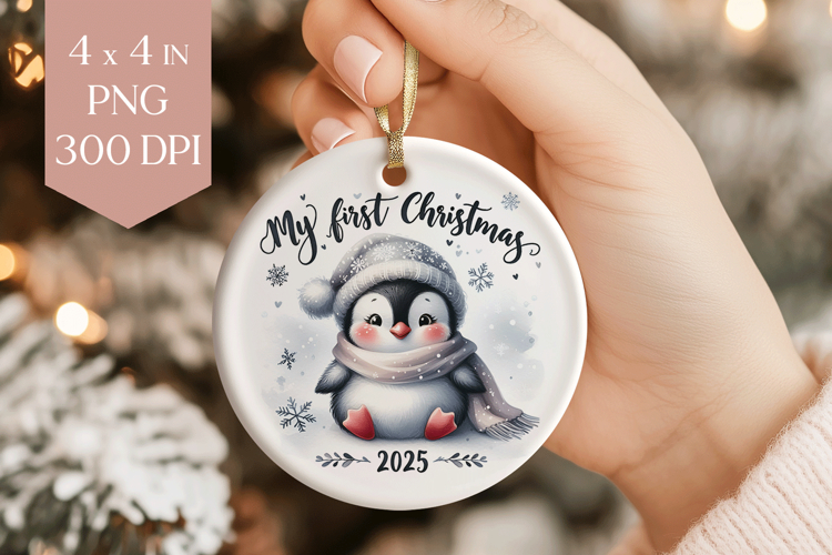 Penguin My First Christmas 2025 Ornament PNG