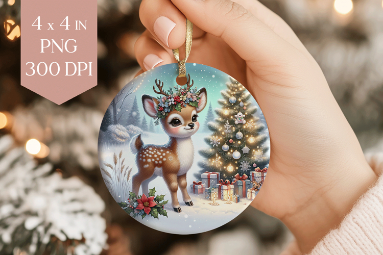 Christmas Baby Deer Sublimation PNG - Cute Ornament File