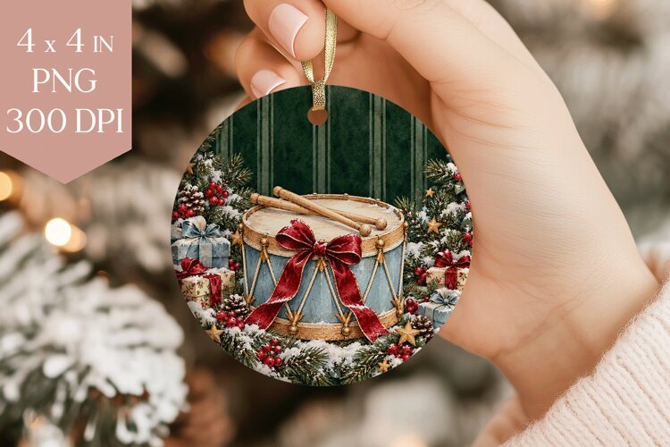 Vintage Toy Drum Christmas Ornament PNG example image 1