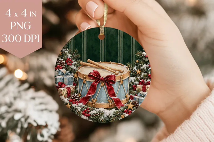 Vintage Toy Drum Christmas Ornament PNG