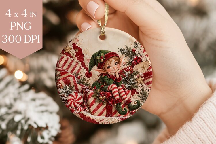 Vintage Christmas Elf Ornament PNG example image 1
