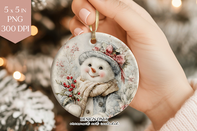 Floral Snowman Ornament Sublimation PNG