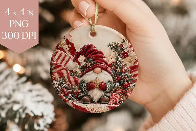 Red Christmas Gnome Ornament PNG