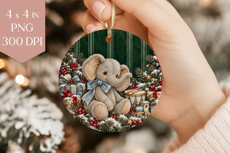 Vintage Elephant Christmas Ornament PNG