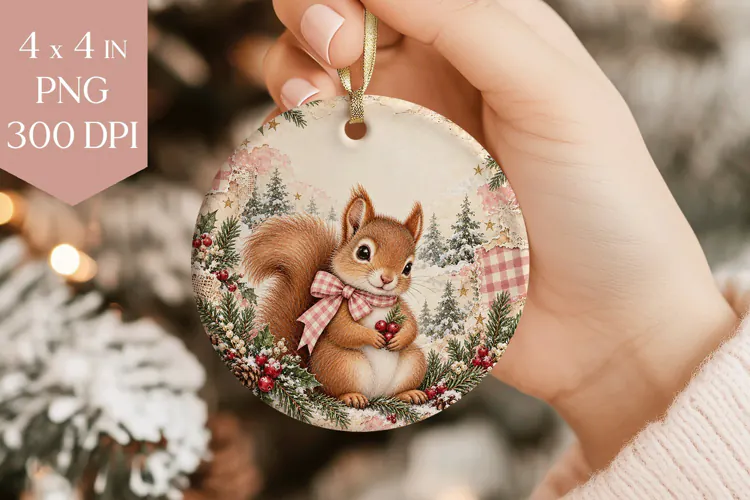 Pink Squirrel Christmas Ornament PNG