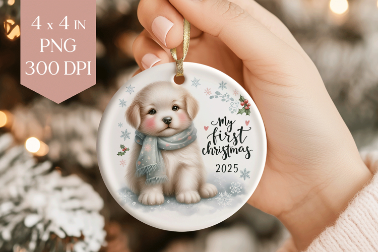 Puppy My First Christmas 2025 Ornament PNG