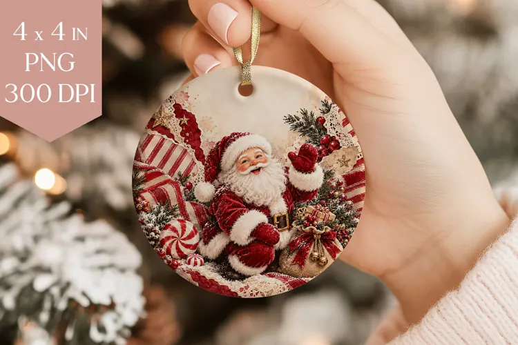 Vintage Santa Claus Christmas Ornament PNG