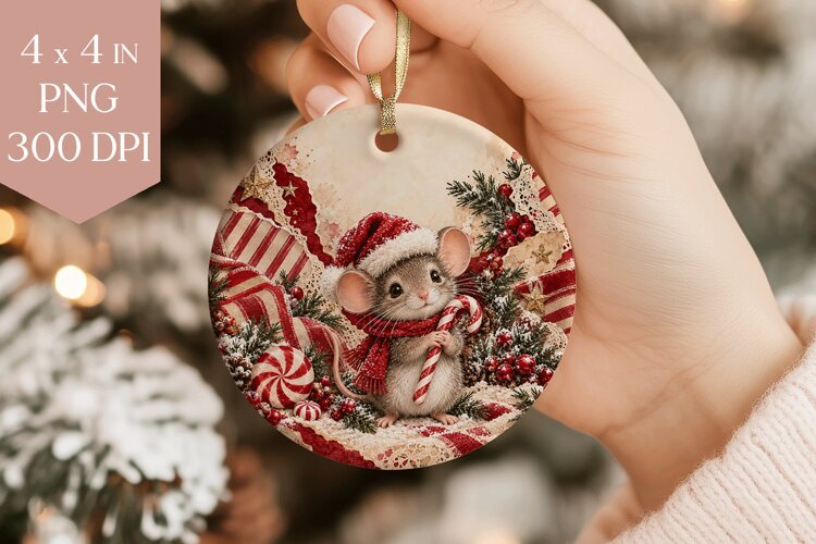 Candy Cane Mouse Christmas Ornament PNG example image 1