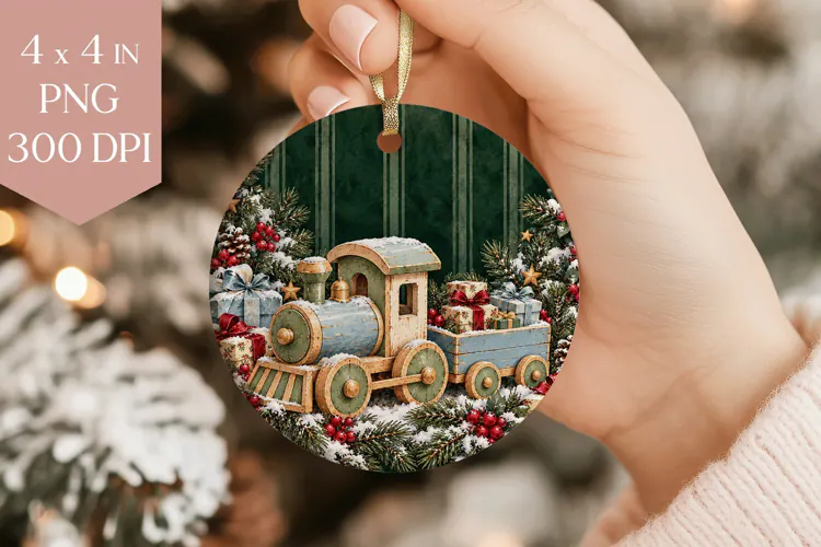 Vintage Toy Train Christmas Ornament PNG