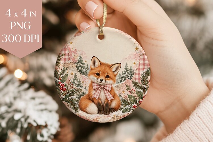 Pink Fox Christmas Ornament PNG example image 1