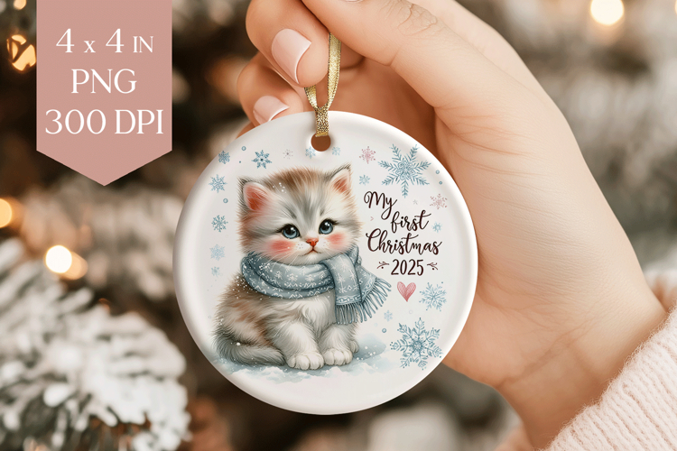 Kitten My First Christmas 2025 Ornament PNG
