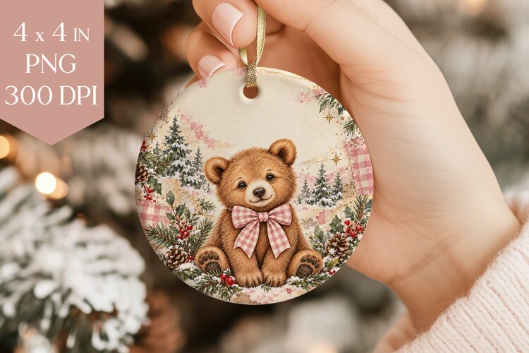 Pink Bear Christmas Ornament PNG example image 1