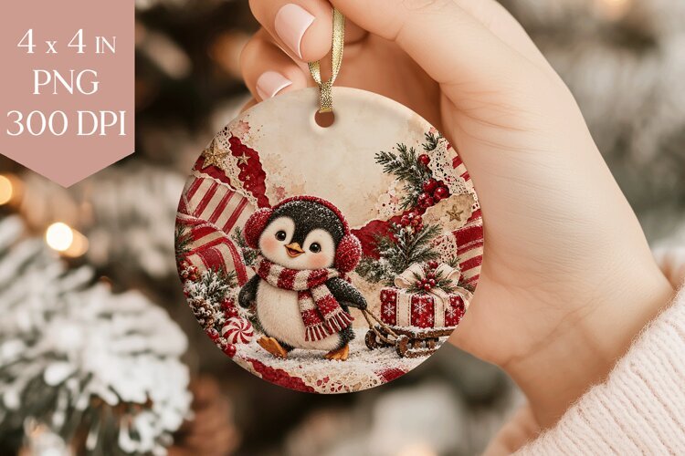 Red Penguin Christmas Ornament PNG example image 1