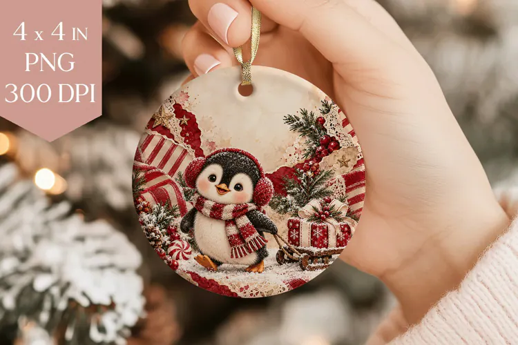 Red Penguin Christmas Ornament PNG