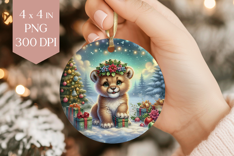 Christmas Lion Cub Sublimation PNG - Cute Safari Ornament