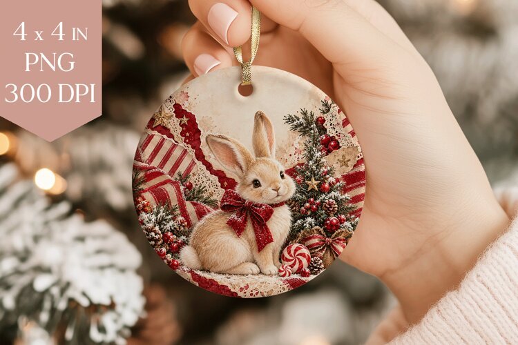 Red Vintage Bunny Christmas Ornament PNG example image 1