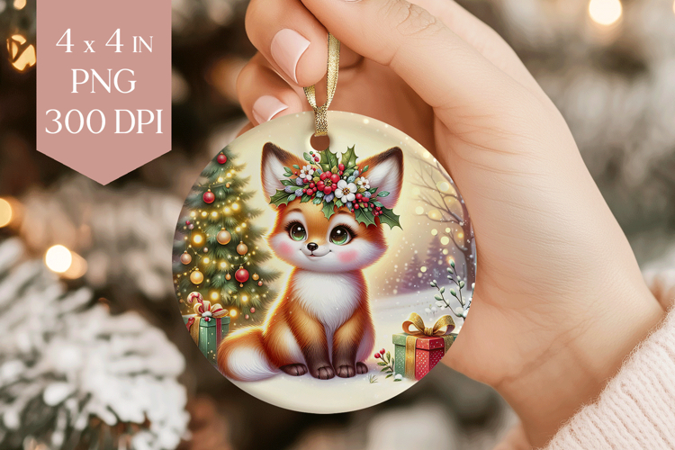 Christmas Baby Fox Sublimation PNG - Cute Ornament File