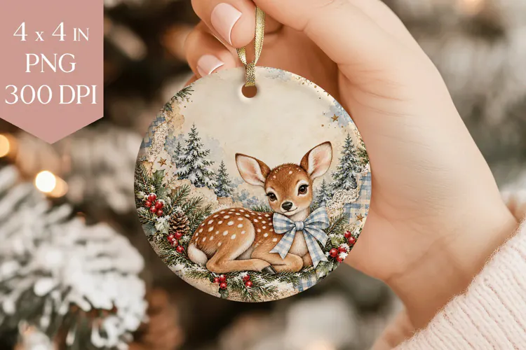 Blue Deer Christmas Ornament PNG