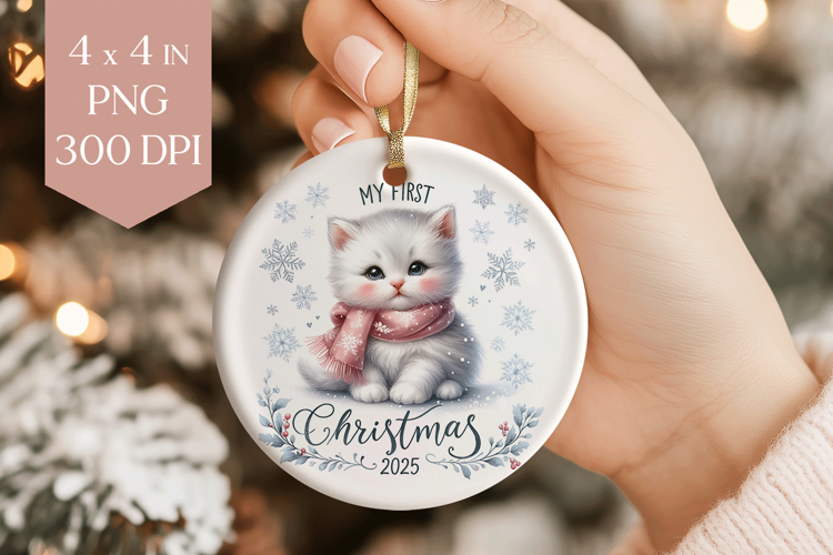 Kitten My First Christmas 2025 Ornament PNG
