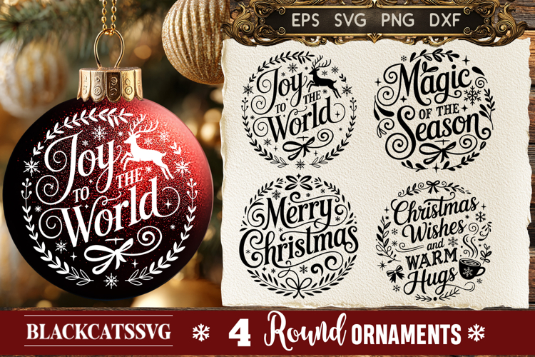 Round Christmas Ornament SVG 4 designs