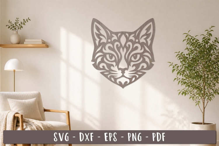 Ornate Cat Face Wall Decor SVG Laser Cut design