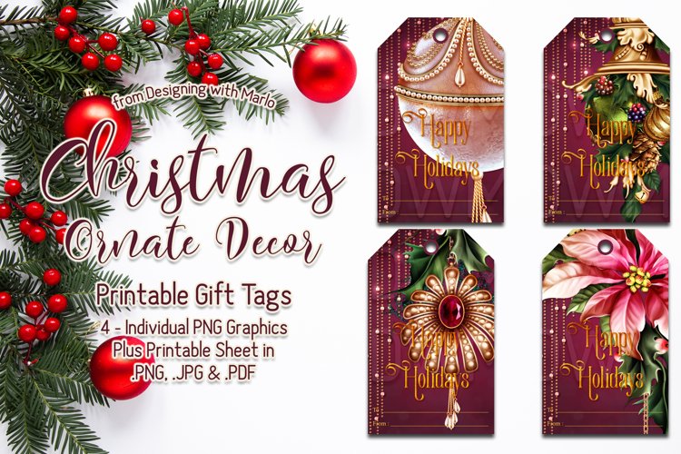 Christmas Ornate Decor Printable Gift Tags & Sheet example image 1