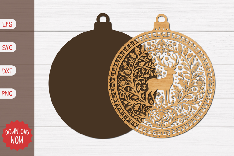 Ornate Christmas Deer Mandala Ornament
