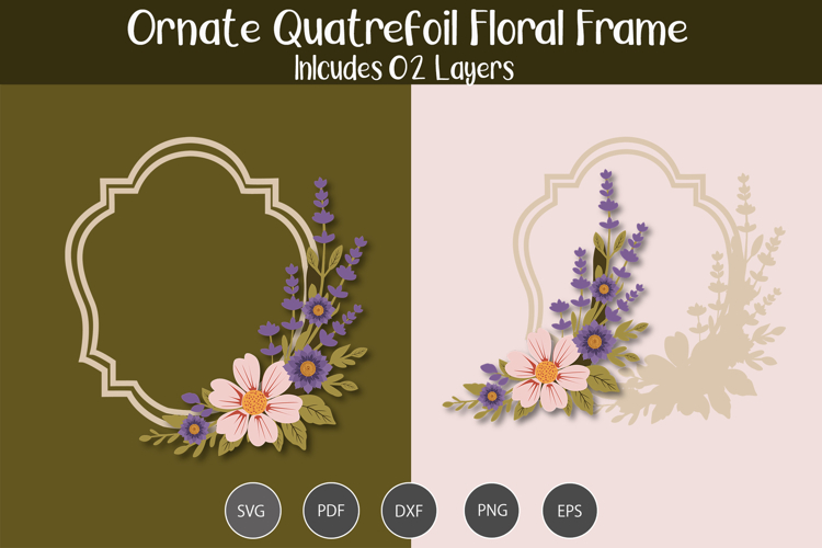 Ornate Quatrefoil Floral Frame SVG