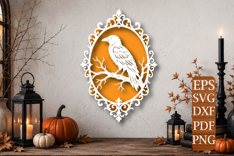 Ornate Raven Frame Laser Cut SVG
