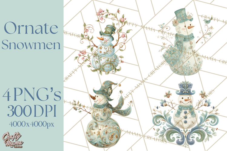 Art Nouveau Snowman Clipart PNG, Christmas Png