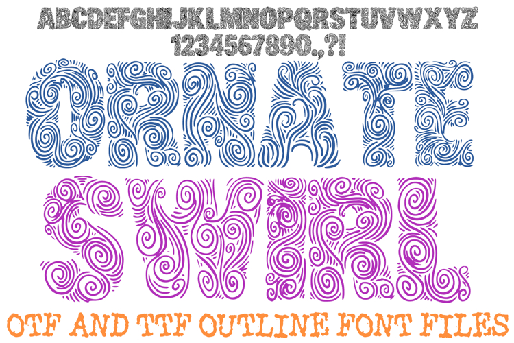 Ornate Swirl Font Zen Whirl Doodle Lettering ABC OTF Type