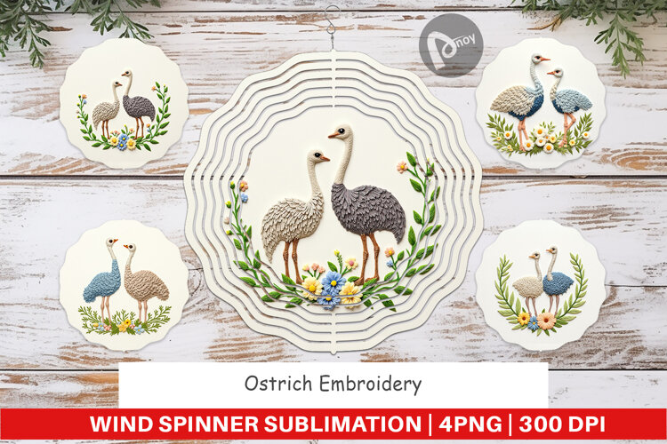 Wind Spinner Ostrich Embroidery example image 1