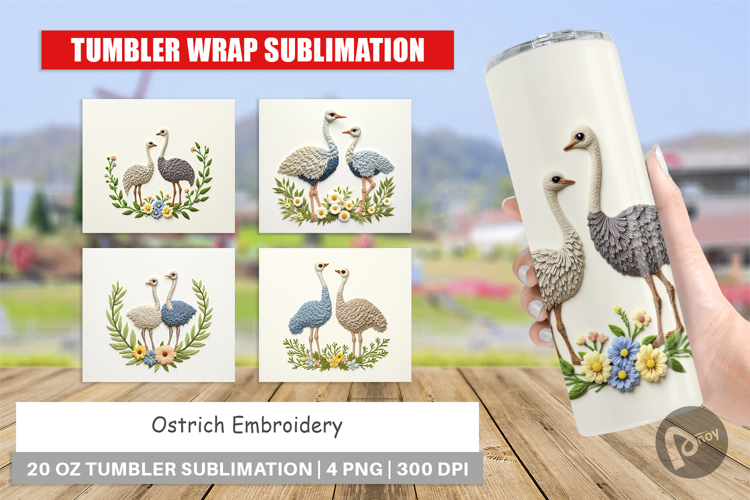Tumbler Ostrich Embroidery