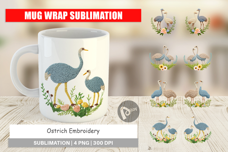 Mug Wrap Ostrich Embroidery