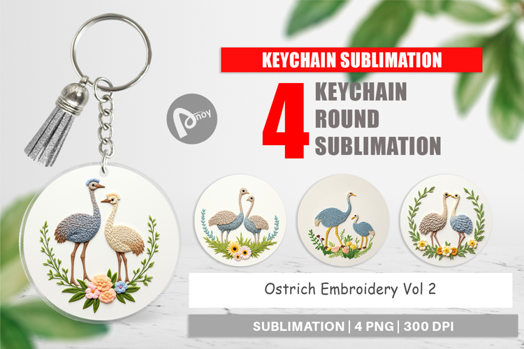 Keychain Ostrich Embroidery