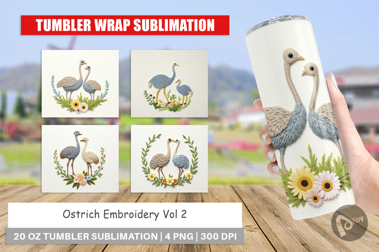 Tumbler Ostrich Embroidery