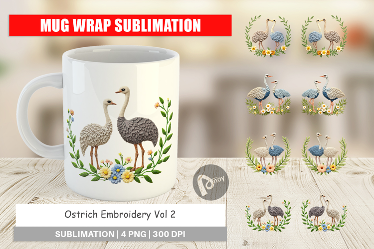 Mug Wrap Ostrich Embroidery