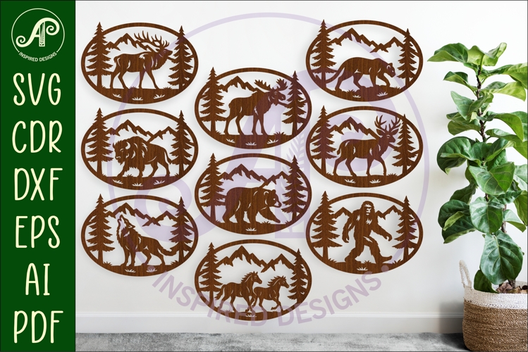 Wildlife Mountain SVG Bundle, 9 Animal Wall Art bundle