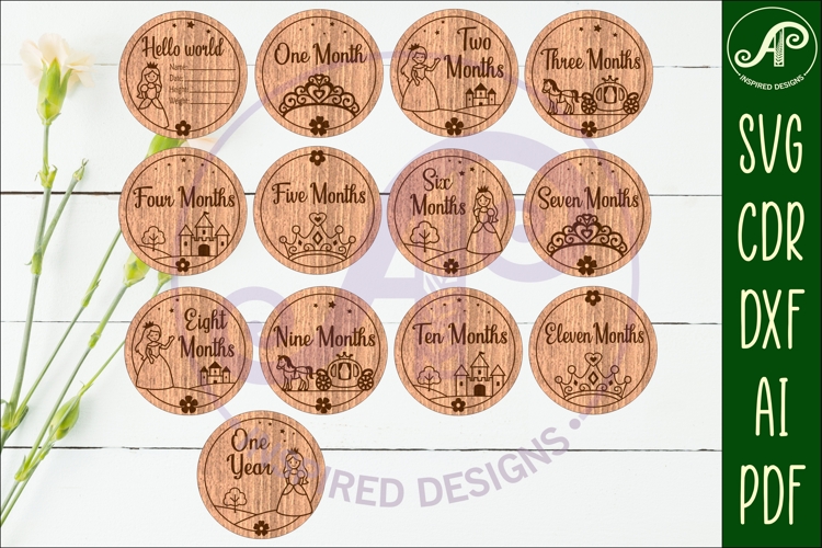 Princess themed Baby monthly milestone discs SVG