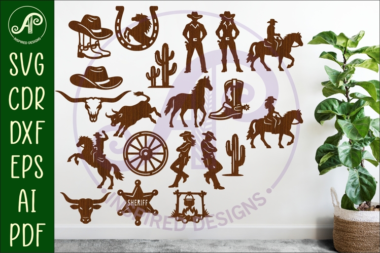 Western, Cowboy Cowgirl silhouettes Bundle x 20